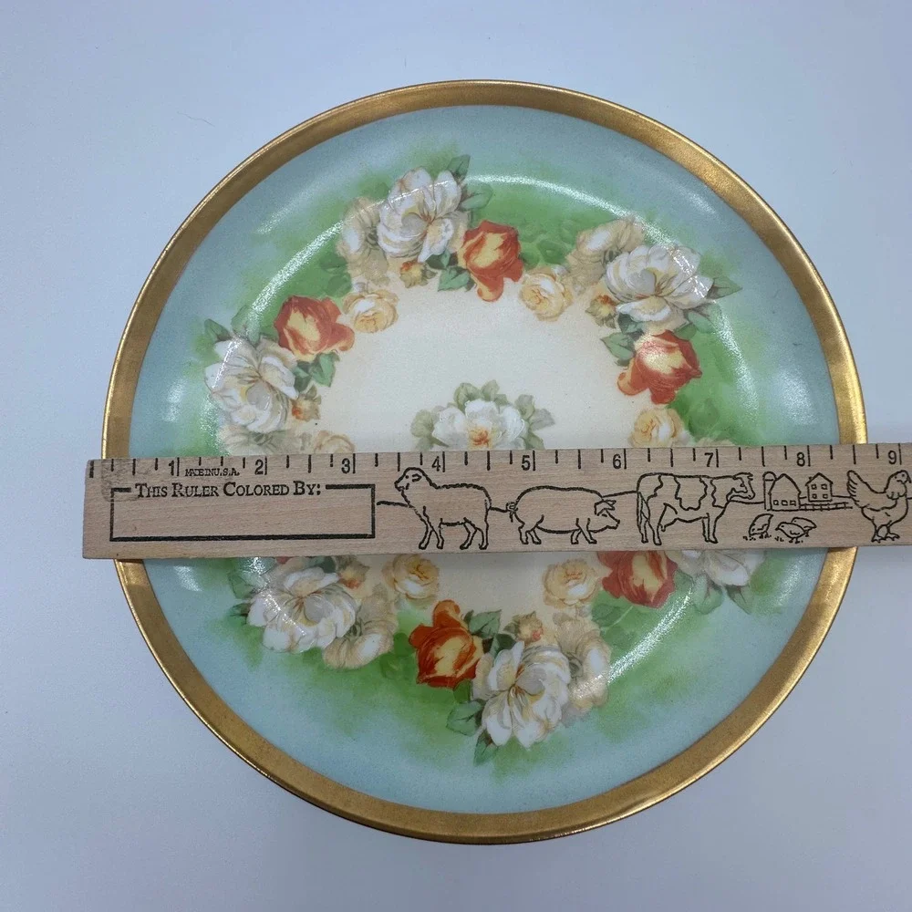 Limoges Coronet France Hand Painted Floral Roses Cabinet Plate Gold Gilt 8.5